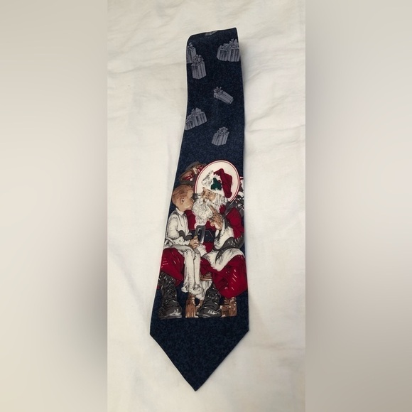 Saturday Evening Post Neck Tie 100% Silk Santa Christmas Kid on Santas Lap 1996 - Picture 3 of 16
